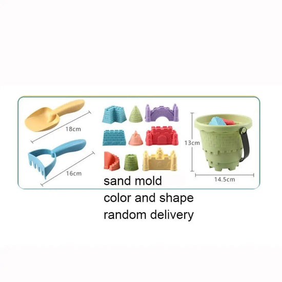 Outdoor Sand Toys Set With Bucket Shovel Rake Mold — 6Pcs Beach Kit