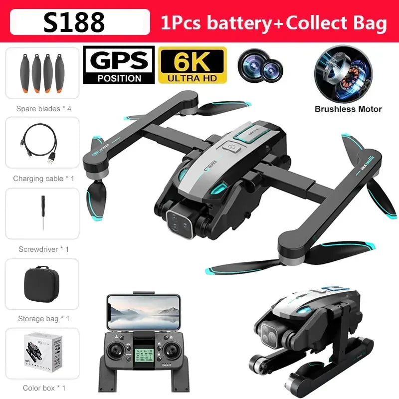 S188 GPS Drone 8K HD Dual Camera 5G WiFi Obstacle Avoidance Brushless Foldable Quadcopter RC 2KM Range Toy