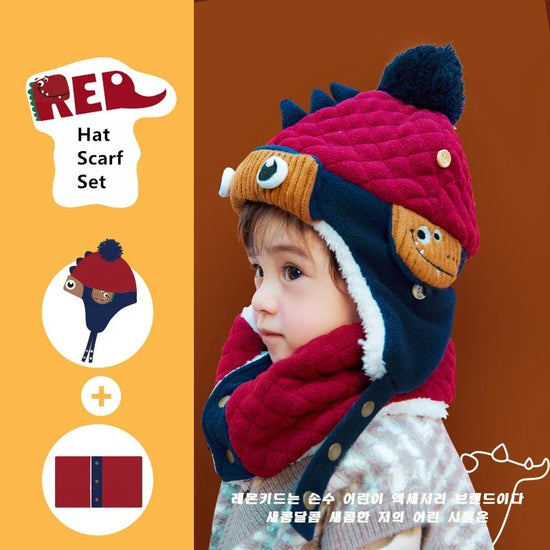 Kids Winter Dinosaur & Unicorn Style Hat, Scarf & Gloves Set – Warm Beanie Caps & Ski Suit for Boys & Girls Outdoor Riding Accessories