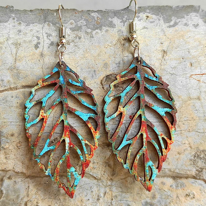 Beautiful Wood Leaf Drop Earrings