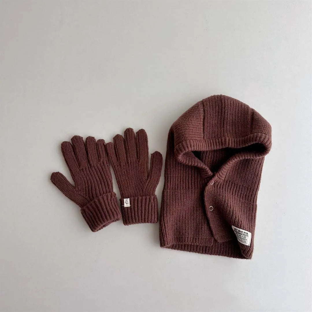 Korean Knitted Kids Hat, Scarf & Gloves Set – Autumn & Winter Baby Pullover Hat with Label for Ear, Neck & Hand Protection – Warm Children’s Winter Accessories