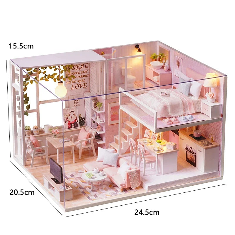 3D Wooden Mini Dollhouse Kit with Furniture – DIY Handmade Miniature House Puzzle for Ages 14+