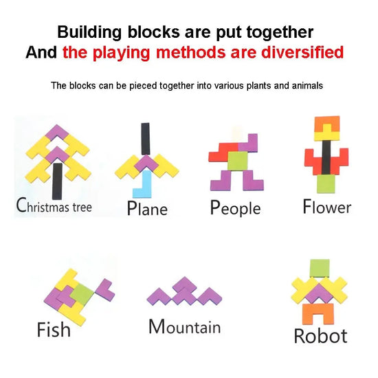 Wooden Tangram Puzzle Blocks Montessori 3D Russian Brain Teaser Toy Colorful Educational Jigsaw for Kids Ages 3-12