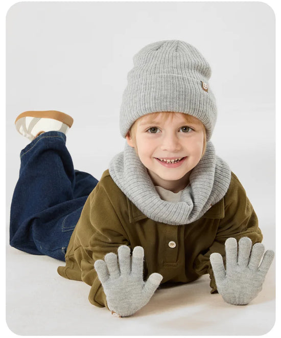 3-Piece Winter Set – Warm Knitted Hat, Gloves & Scarf for Boys & Girls, Plus Velvet Ear Protection Beanie for Kids