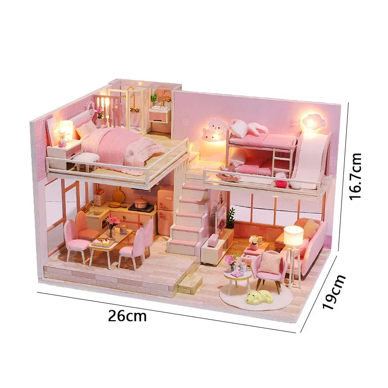 3D Wooden Mini Dollhouse Kit with Furniture – DIY Handmade Miniature House Puzzle for Ages 14+