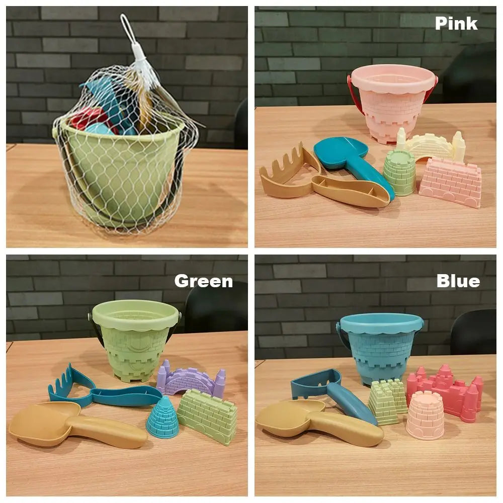 Outdoor Sand Toys Set With Bucket Shovel Rake Mold — 6Pcs Beach Kit