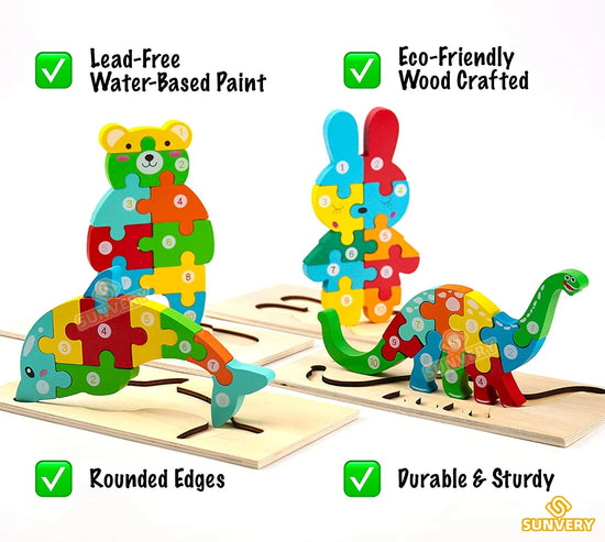 Montessori Wooden Animal Puzzles for Toddlers Ages 2-6 – 3D Jigsaw Tangram Board (3.9 x 8.5 in / 10 x 21.5 cm)