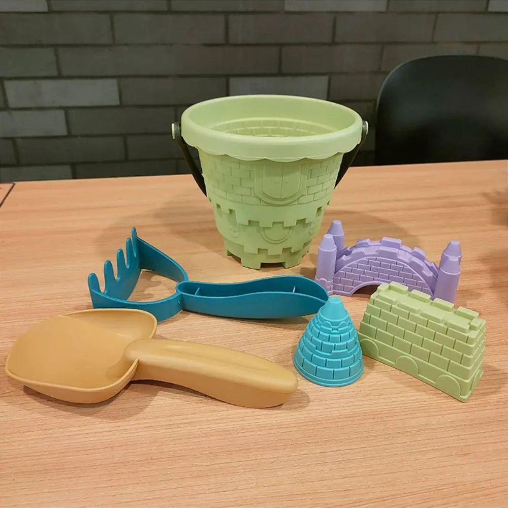 Outdoor Sand Toys Set With Bucket Shovel Rake Mold — 6Pcs Beach Kit