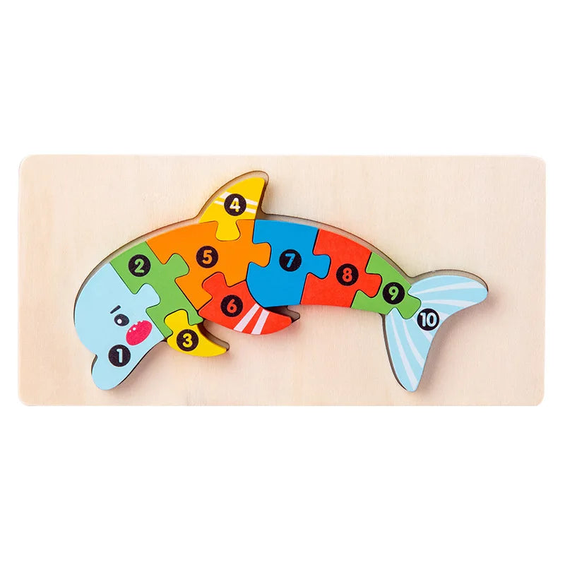 Wooden Educational 3D Building Blocks – Cartoon Animal Puzzle Toy for Babies, Ages 1 to 3 Years