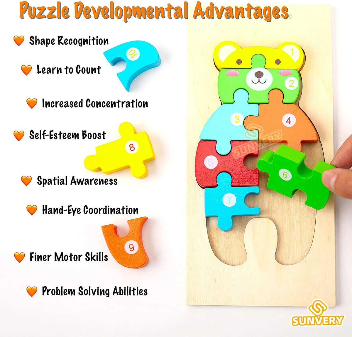 Montessori Wooden Animal Puzzles for Toddlers Ages 2-6 – 3D Jigsaw Tangram Board (3.9 x 8.5 in / 10 x 21.5 cm)
