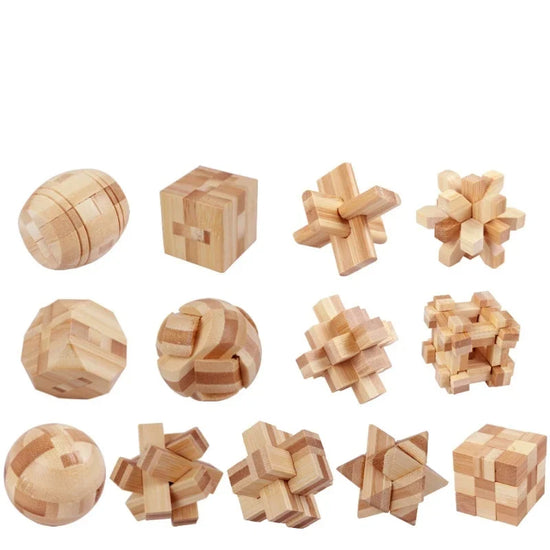Wooden Kongming Lock Puzzle Lu Ban 3D Brain Teaser Montessori Puzzle for Kids & Adults