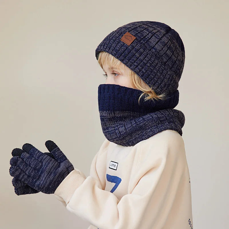 2/3Pcs Kids Winter Hat, Scarf & Gloves Set – Warm Beanie, Neck Warmer & Non-Slip Gloves for Boys & Girls (4-10Y)