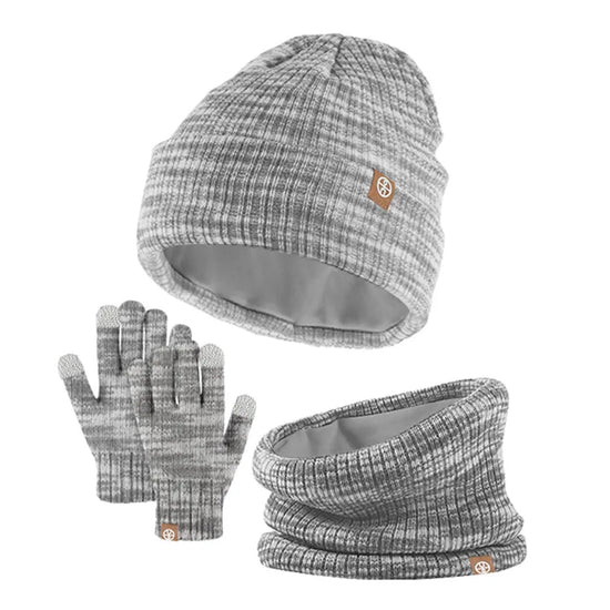 3-Piece Winter Set – Warm Knitted Hat, Gloves & Scarf for Boys & Girls, Plus Velvet Ear Protection Beanie for Kids