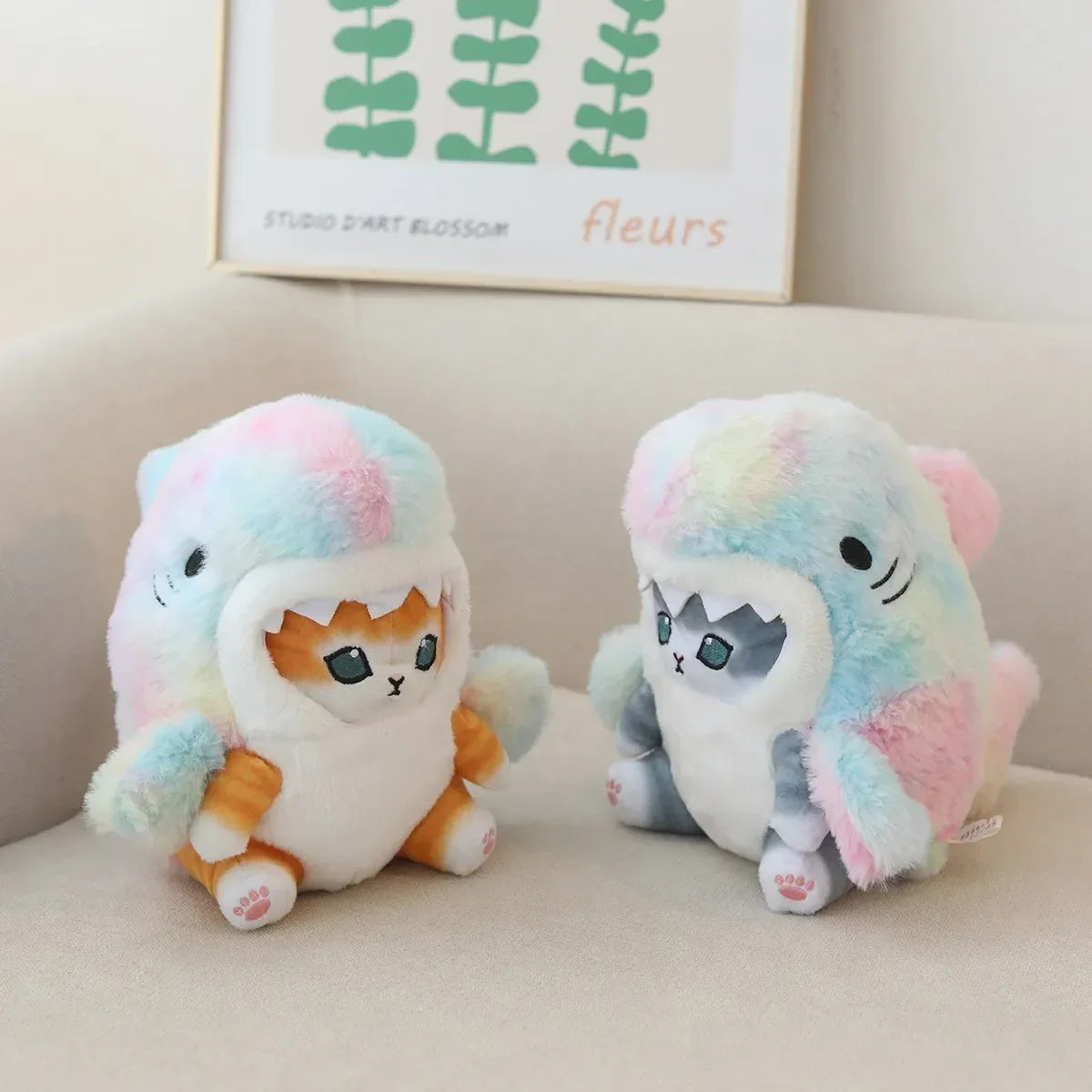 Kawaii Shark Cat Plush Toy – Soft Colorful Stuffed Doll for Kids