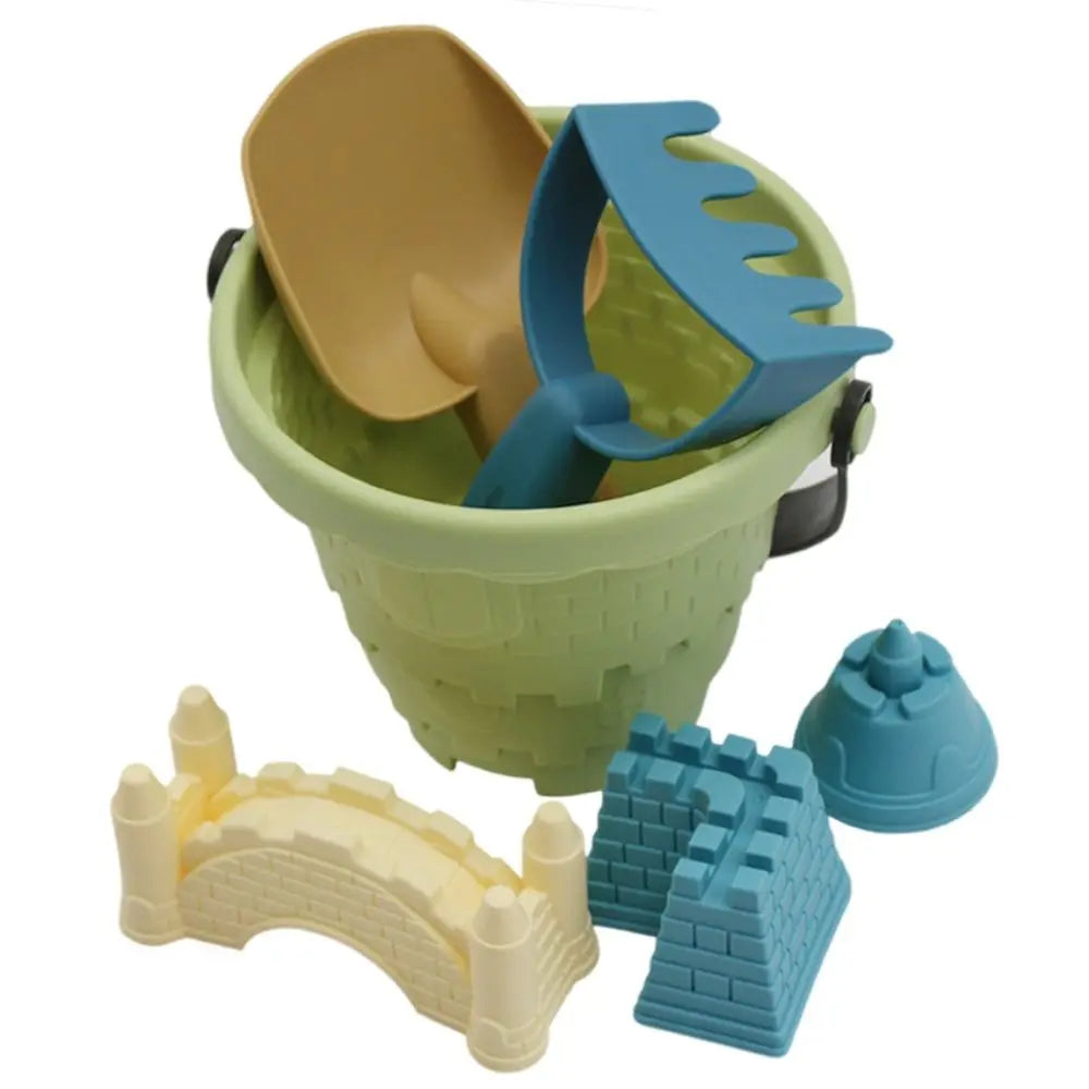 Outdoor Sand Toys Set With Bucket Shovel Rake Mold — 6Pcs Beach Kit