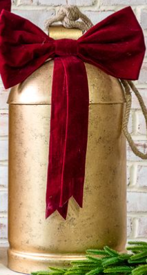 Gold Bell with Red Velvet Bow, 2 Size Options