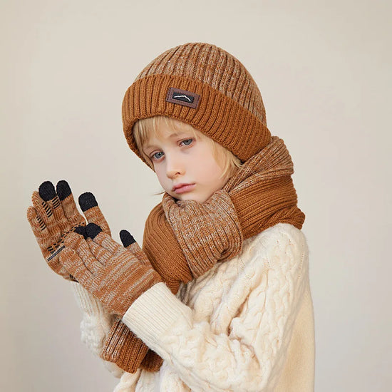 Kids Winter Hat, Scarf & Gloves Set – Knit Beanie, Neck Warmer Gaiter, and Mittens for Boys & Girls (4-10 Years)