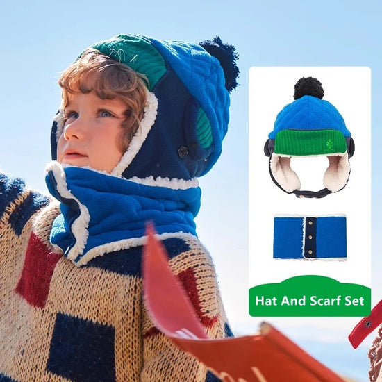 Warm Children Hat Scarf Gloves Set – Autumn & Winter Ear Protection Cap for Boys & Girls – Soft, Windproof, Thickened Velvet Beanie Hat