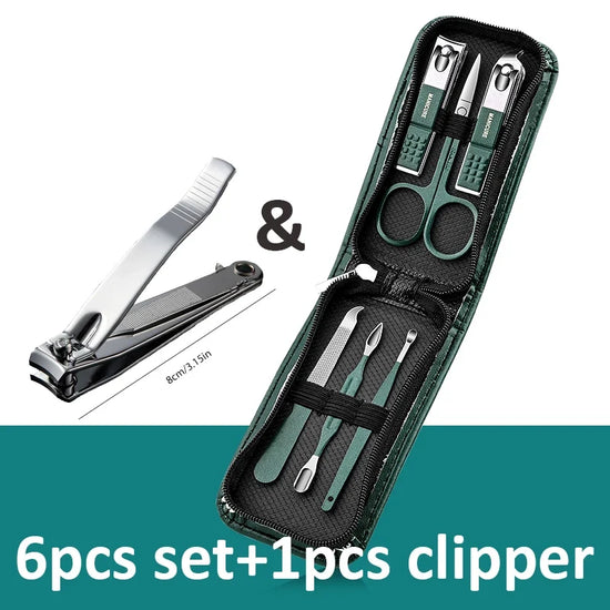 Green 6-18 Pcs Manicure Set With Leather Case Professional Foot And Face Care Tool Kits Stainless Steel Nail Clipper Sets Gift