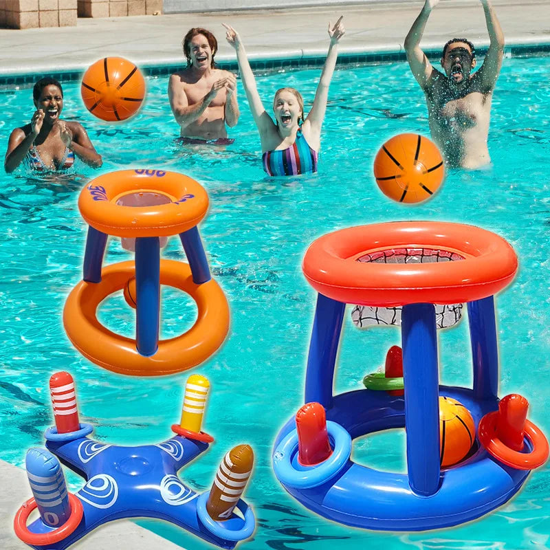 Inflatable Floating Basketball Hoop Ring Toss Pool Toy for Water Sports and Beach Parties