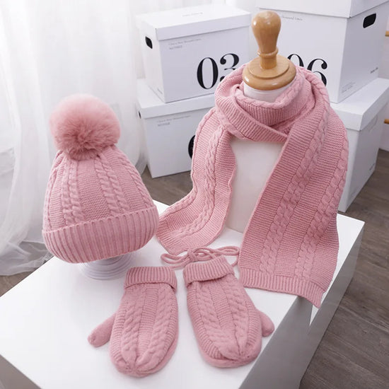 3PCS Winter Baby Hat, Scarf & Gloves Set – Plush Lining Beanie, Neck Warmer & Outdoor Caps for Boys & Girls (1-5 Years)