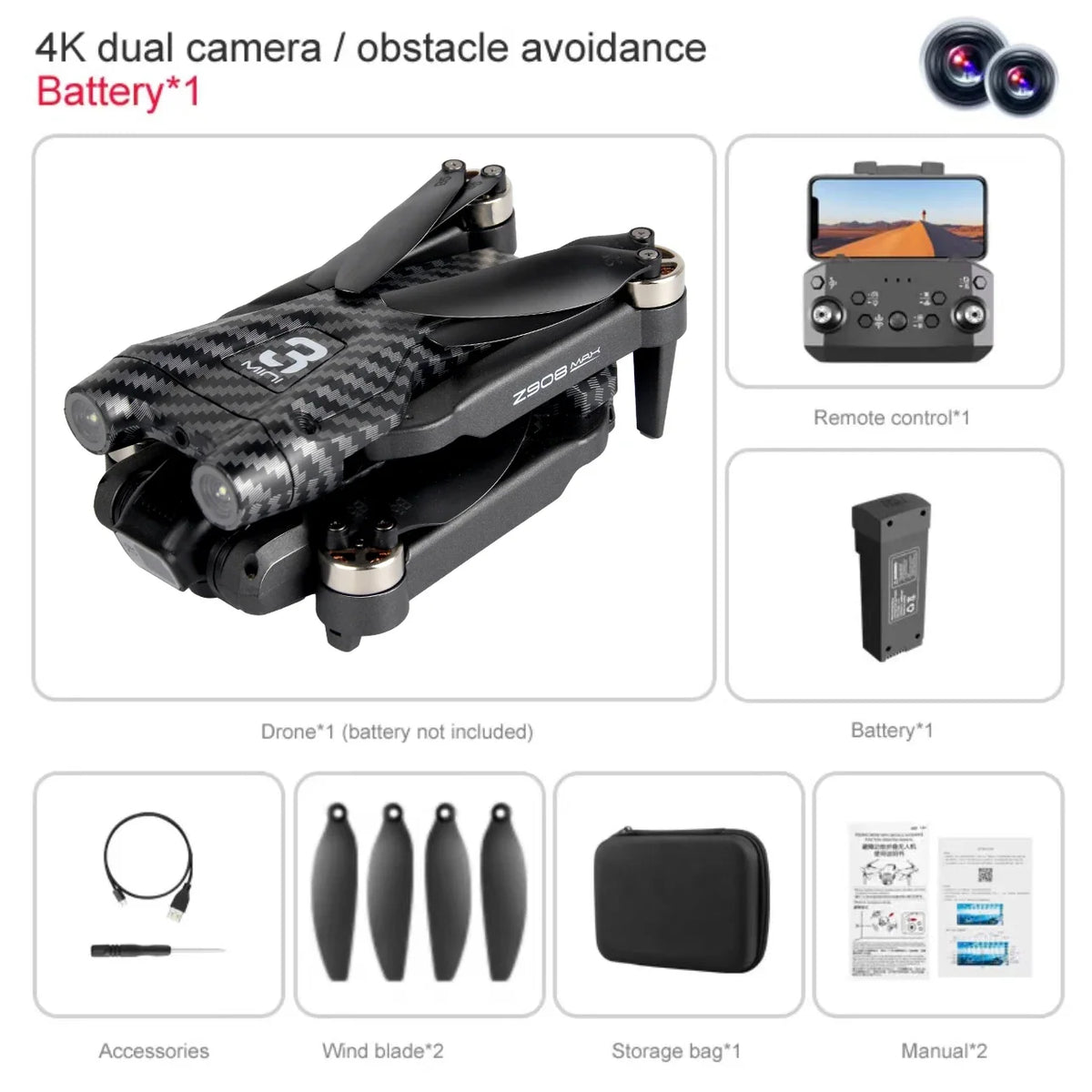 KBDFA Mini Z908Pro Max Drone with 4K ESC Camera and Obstacle Avoidance