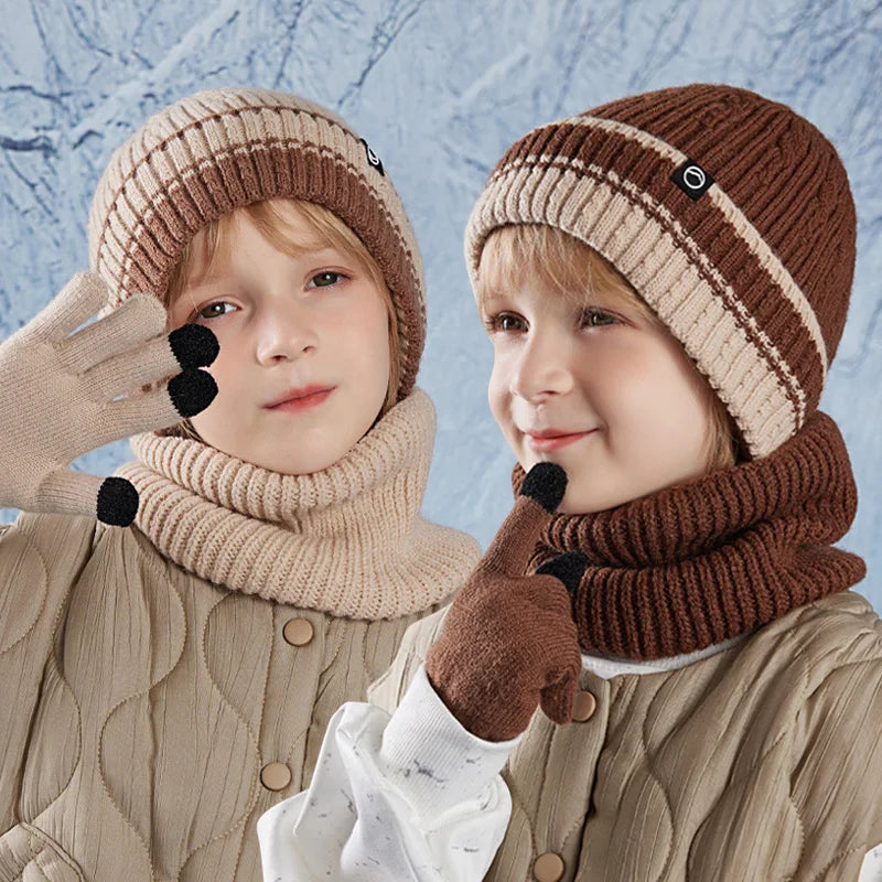 Kids’ Winter Hat, Scarf & Gloves Set – 3-Piece Fleece-Lined Beanie & Neck Warmer for Boys & Girls (Ages 4-10)