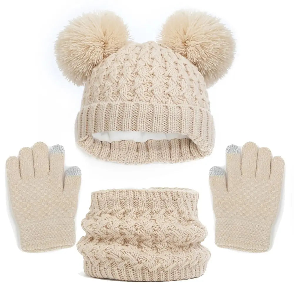 Winter Warm Children’s Hat Scarf Gloves Set – Thick Windproof Beanie Hat, Cover Hood & Scarf for Kids – Cozy Baby & Children Winter Accessories