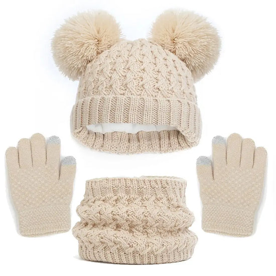 Winter Warm Children’s Hat Scarf Gloves Set – Thick Windproof Beanie Hat, Cover Hood & Scarf for Kids – Cozy Baby & Children Winter Accessories