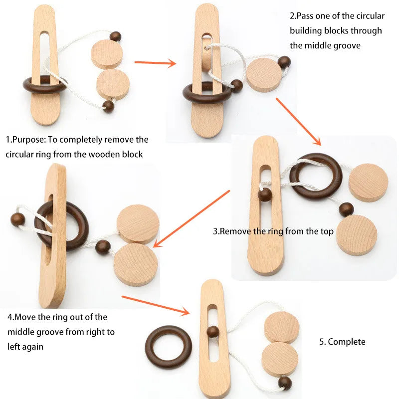 Wooden Kongming Lock Puzzle, Classic Luban Lock Brain Teaser Toy, Ring Escape Intelligence Game