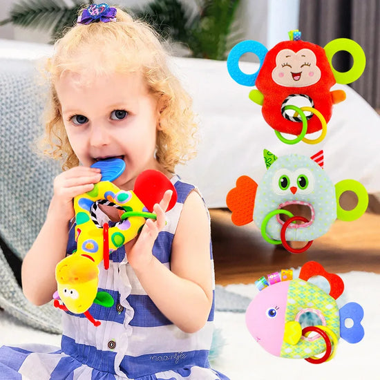 Soft Animal Hanging Handbells Rattles Plush Infant Baby Development Handle Sensory Toys WIth Teether Baby Toy For Newborn Gifts