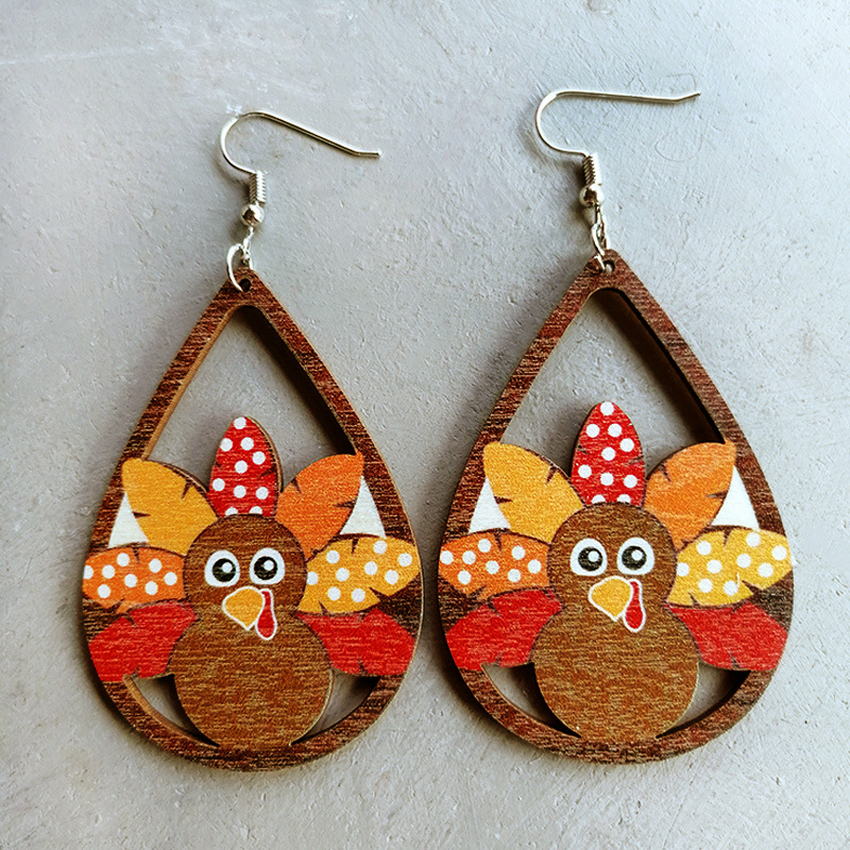 Laser Cut Wooden Turkey Earrings