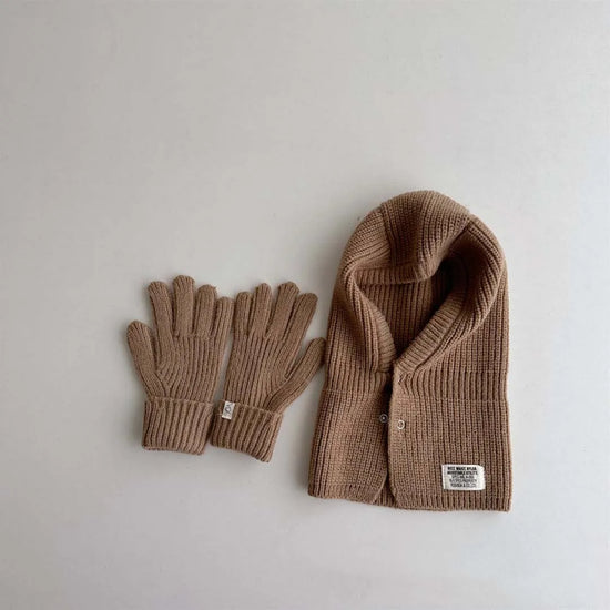 Korean Knitted Kids Hat, Scarf & Gloves Set – Autumn & Winter Baby Pullover Hat with Label for Ear, Neck & Hand Protection – Warm Children’s Winter Accessories