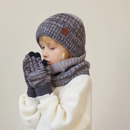 2/3Pcs Kids Winter Hat, Scarf & Gloves Set – Warm Beanie, Neck Warmer & Non-Slip Gloves for Boys & Girls (4-10Y)