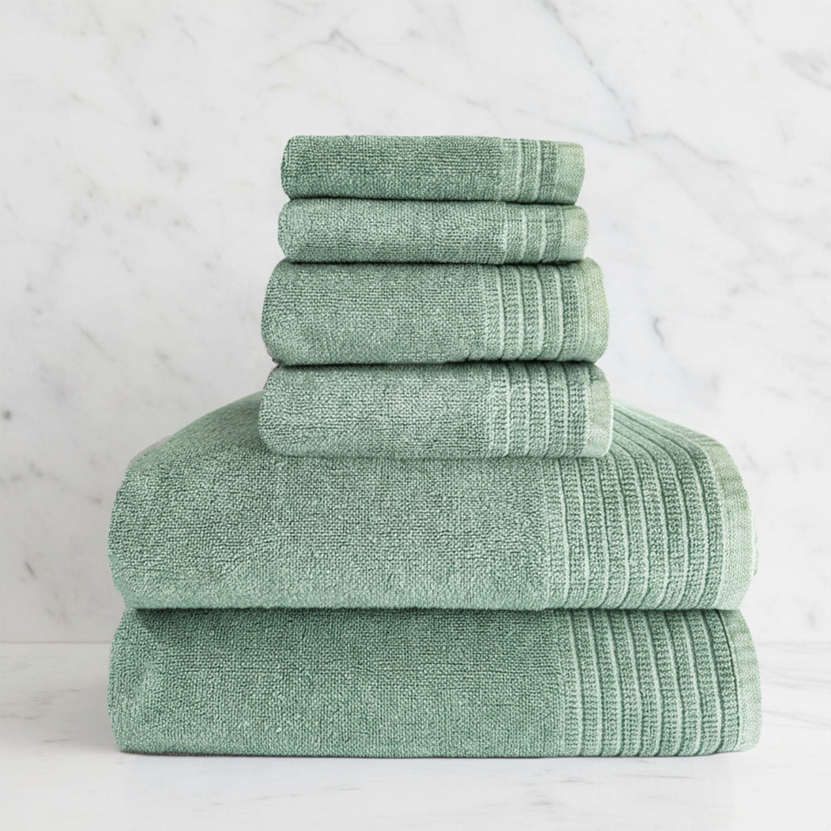 Quick-Drying Bamboo Spa Towel Set - Viscose from Bamboo + Cotton - 6pc - Seaglass