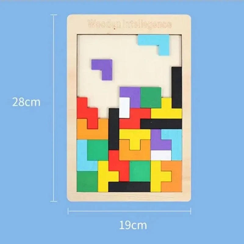 Wooden Tangram Puzzle Blocks Montessori 3D Russian Brain Teaser Toy Colorful Educational Jigsaw for Kids Ages 3-12