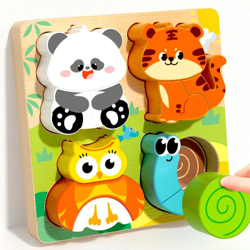 Montessori Wooden Animal Puzzle - Colorful 3D Tangram Learning Toy for Toddlers & Kids