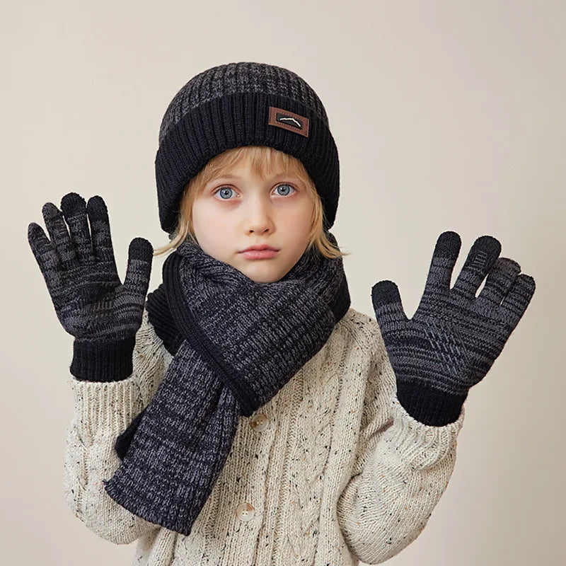 Kids Winter Hat, Scarf & Gloves Set – Knit Beanie, Neck Warmer Gaiter, and Mittens for Boys & Girls (4-10 Years)