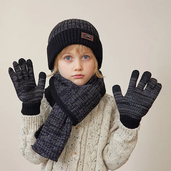 Kids Winter Hat, Scarf & Gloves Set – Knit Beanie, Neck Warmer Gaiter, and Mittens for Boys & Girls (4-10 Years)