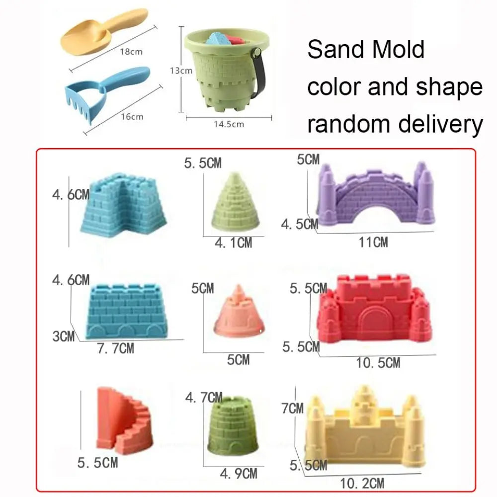 Outdoor Sand Toys Set With Bucket Shovel Rake Mold — 6Pcs Beach Kit