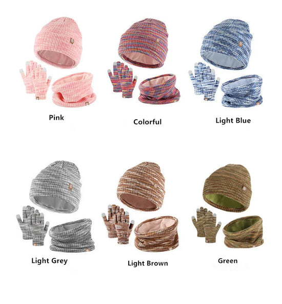 3-Piece Winter Set – Warm Knitted Hat, Gloves & Scarf for Boys & Girls, Plus Velvet Ear Protection Beanie for Kids