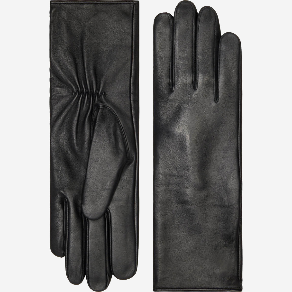 Skylar (black) – Extra-long sheepskin leather gloves with wool/cashmere lining & touchscreen capability