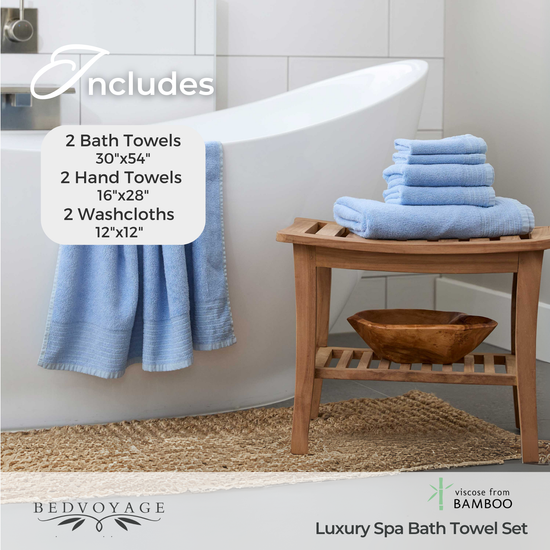 Quick-Drying Bamboo Spa Towel Set - Viscose from Bamboo + Cotton - 6pc - Ocean