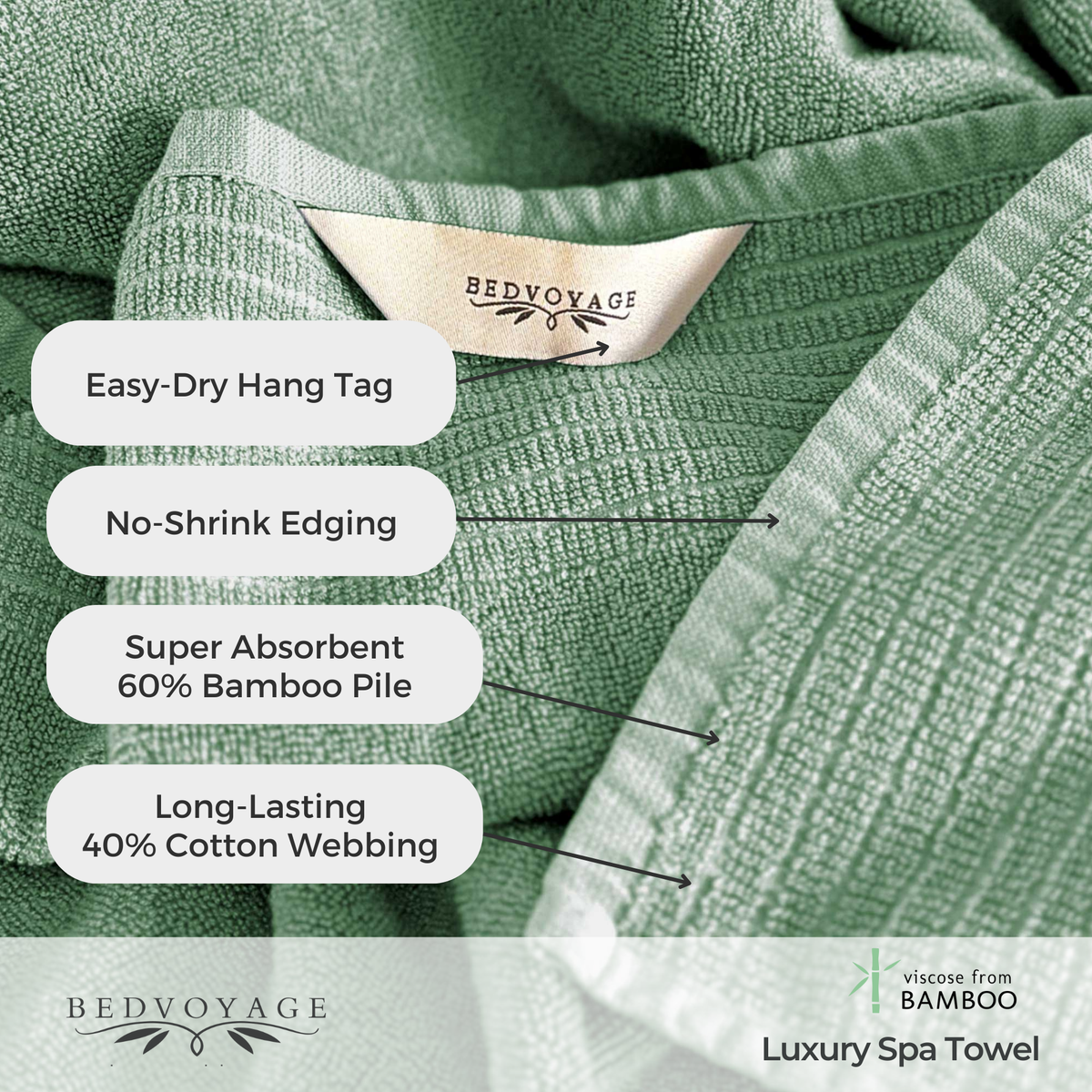 Quick-Drying Bamboo Spa Towel Set - Viscose from Bamboo + Cotton - 6pc - Seaglass