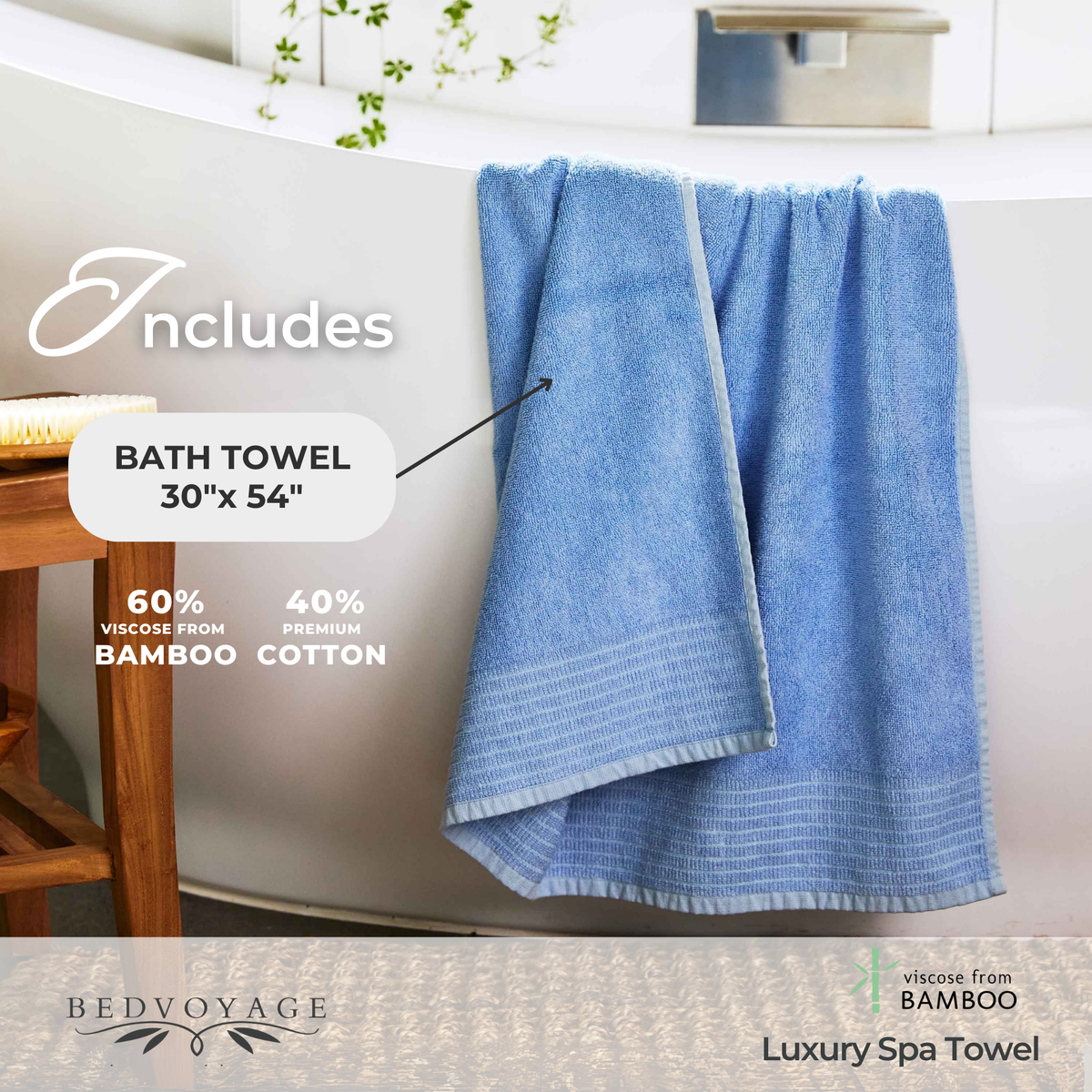 Quick-Drying Bamboo Spa Bath Towel - Viscose from Bamboo + Cotton - Ocean