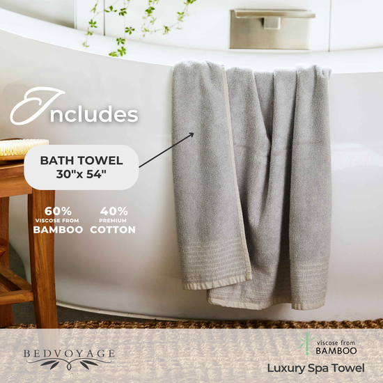 Quick-Drying Bamboo Spa Towel Set - Viscose from Bamboo + Cotton - 6pc - Stone