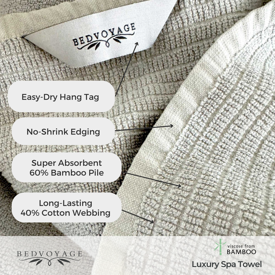 Quick-Drying Bamboo Spa Bath Towel - Viscose from Bamboo + Cotton – Stone