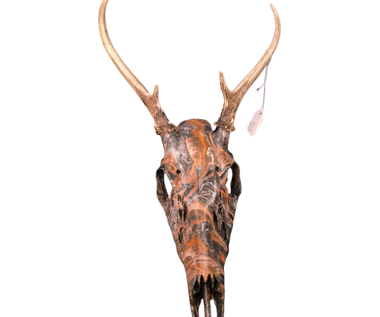 Spike Deer Skull Acrylic Pour Orange Black
