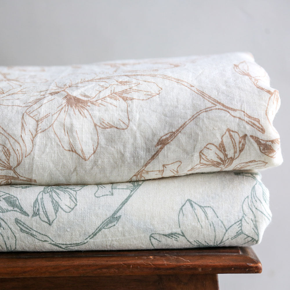 Grey and Green Lilies Linen Tablecloth