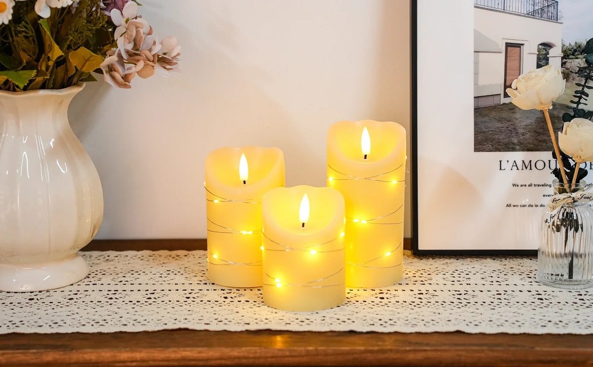 Set of 3 Flickering Flameless Real Wax Candles